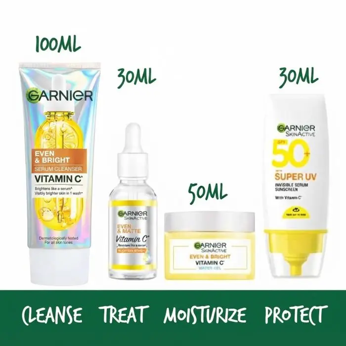 Garnier Glow Max Routine Kit – Spf 50 Sunscreen, Vitamin C Cleanser 100ml, Water Gel 50ml, Day Serum 30ml